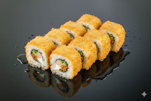 Crispy Gebratener Lachs Inside Out Roll.
